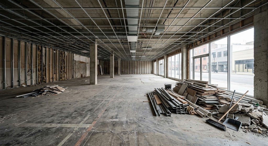 A commercial space stripped to the shell
