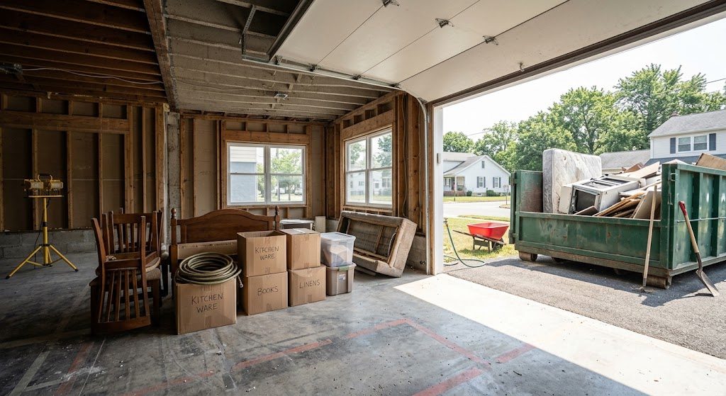 A garage cleanout sorted and staged