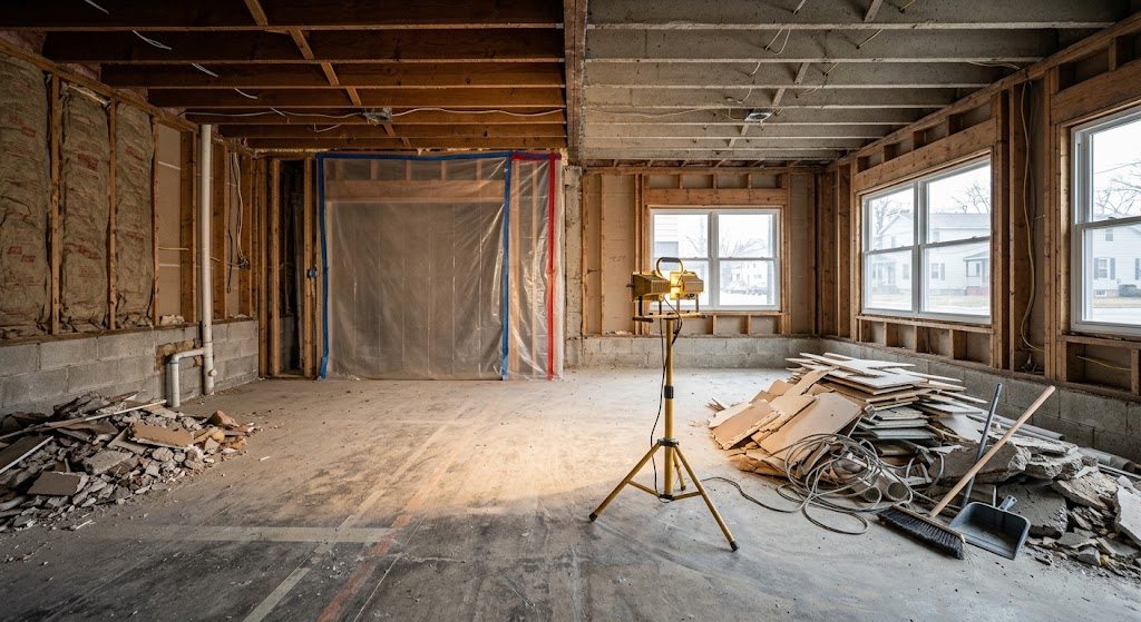 An interior demo with dust containment up
